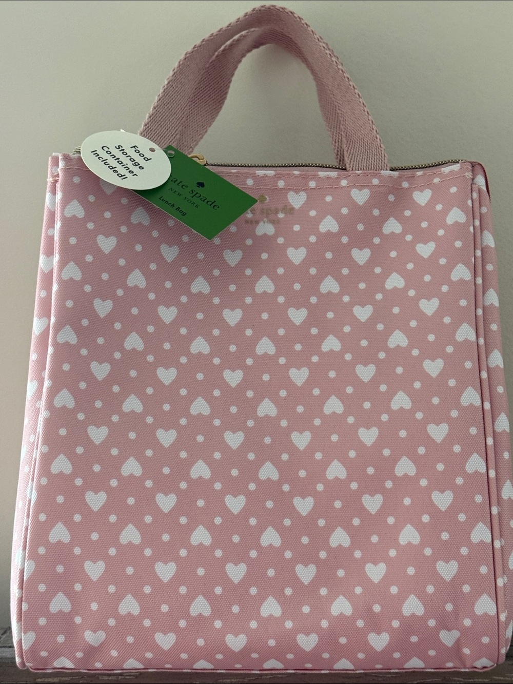 NEW Kate Spade Pink white hearts Lunch bag with container